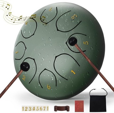 6 Inch Steel Tongue Drum 8 Notes Handpan w/ Mallets Carry Bag Music Book
