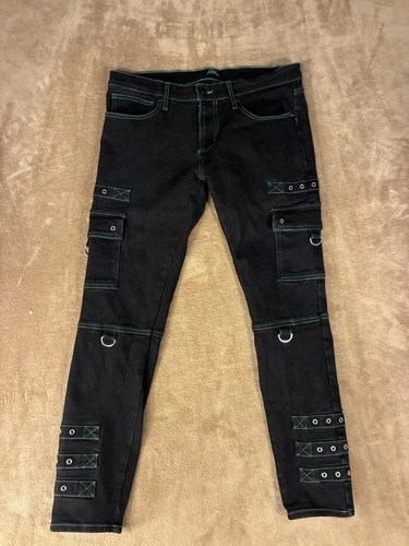 Social Collision Black Neon Green Contrast Stitch Cargo Jeans Men 36x32* / 34x28 - product listing photo