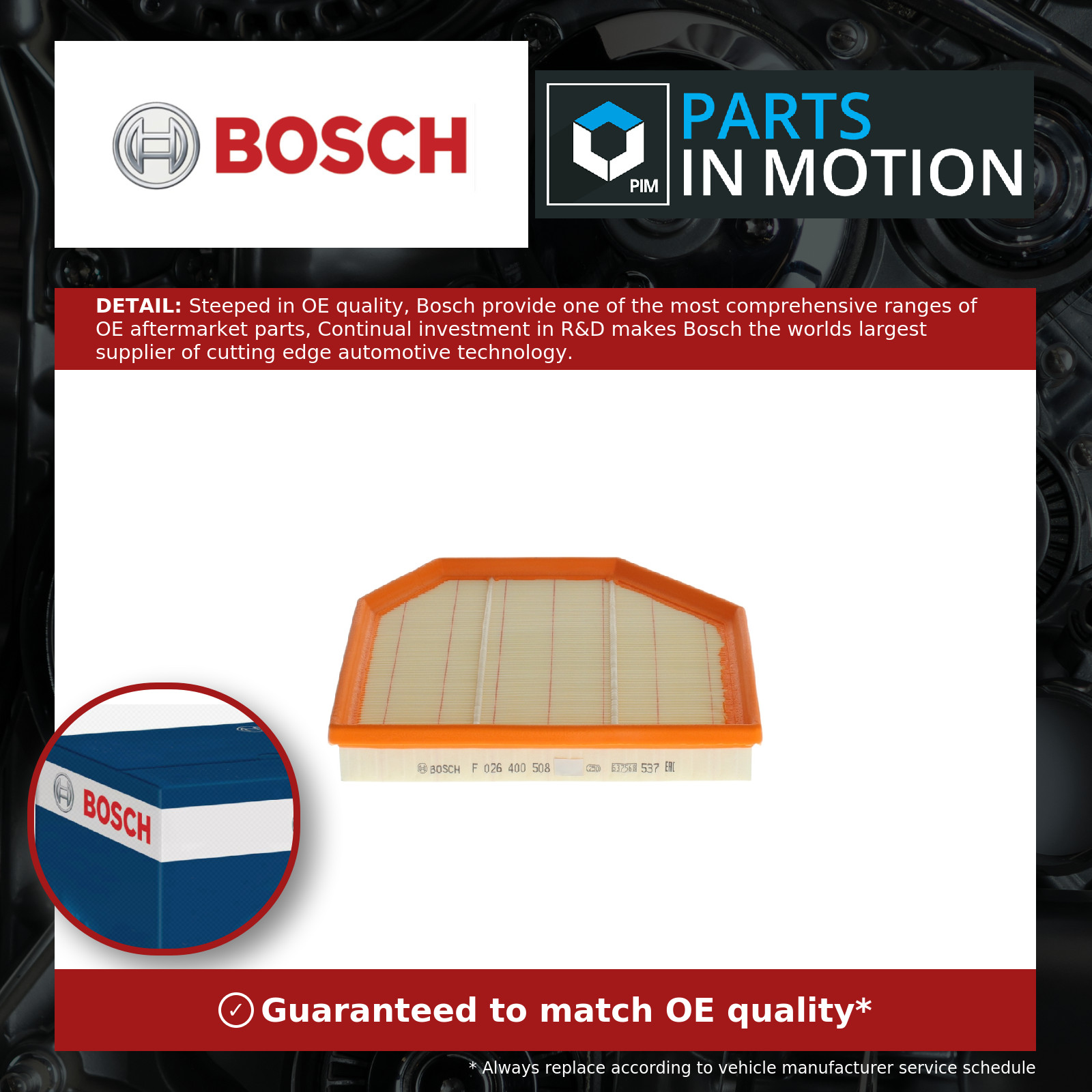 Air Filter F026400508 Bosch 13727843283 S0508 Genuine Top Quality Guaranteed New