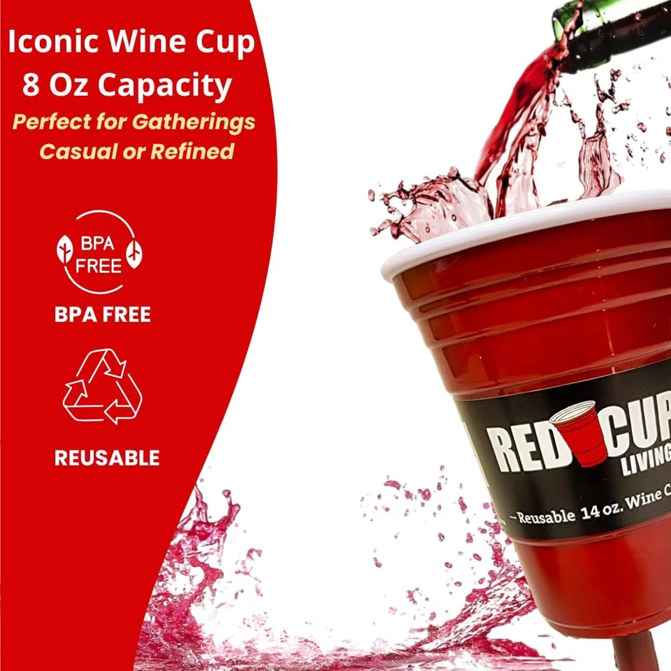 Copas de vino de plástico tinto reutilizables con vástago, 14 oz, únicas para beber de alta resistencia... Foto 4 de 4