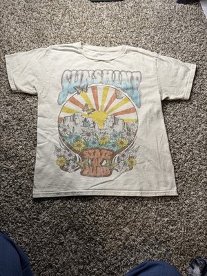 Women s Sunshine State of Mind Graphic Tee Cream Retro Boho Shirt Size Small