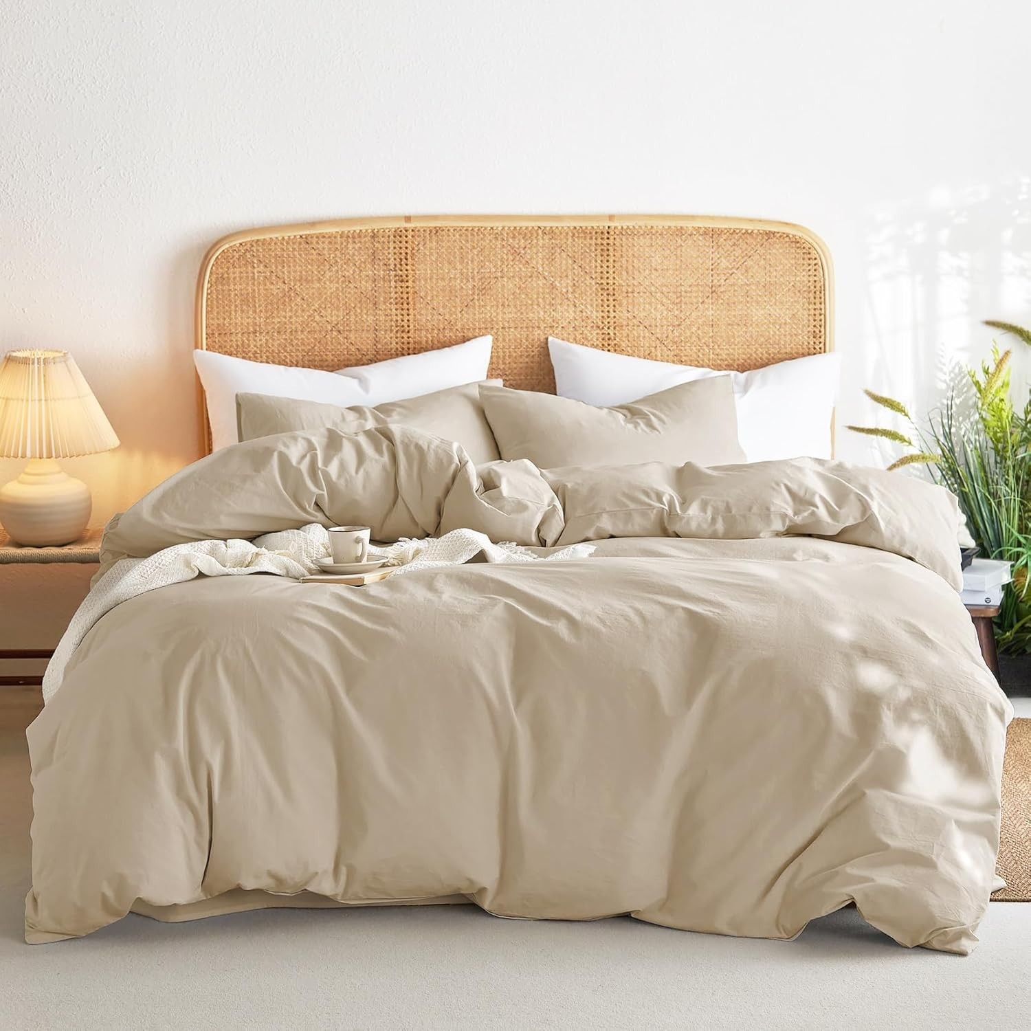 Khaki Cotton Duvet Cover And 2 Pillowcase with buttons king Queen and other size