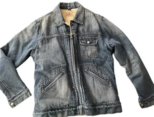 Wrangler 38 S/M Jacket Blue Bell Sanforized Zipper Sherpa Denim Trucker Cowboy