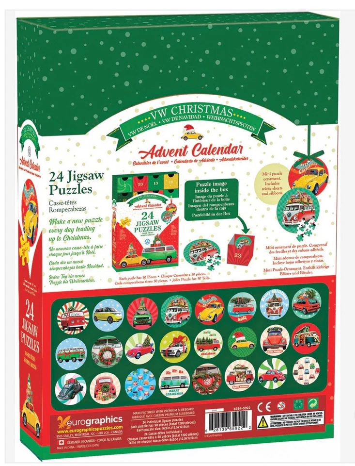 VW Christmas Advent Calendar - 24 Jigsaw Puzzles (50 pieces each) NIB Sealed - Image 2 of 4