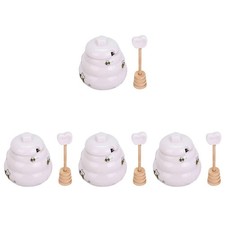4 Pieces Ceramic Jar Honey Pot Honeypot Container with Dipper