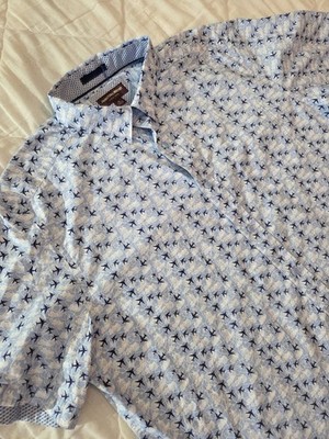 Johnston & Murphy Men s White Blue Airplanes Clouds Shirt Pilot SWA Delta XL