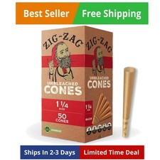 Pre Rolled Cones 1 1/4 Size 50 Pack Unbleached - Slow Burning Pre Rolled Cone...