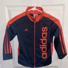 Adidas Boys Full Zip Jacket Black Red Stripes Size 5