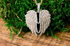 2Ct Round Lab Created Diamond Angel Wings Charm Pendant 14K Yellow Gold Plated