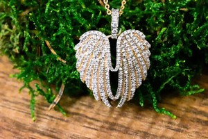 Authentic 2Ct Round Lab Created Diamond Angel Wings Charm Pendant 14K Yellow Gold Plated