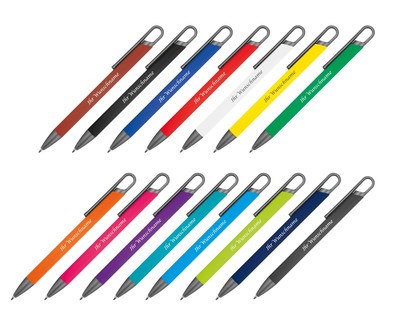 15x Gummierter Soft Touch Gel Kugelschreiber aus Metall mit Gravur / 15 Farben
