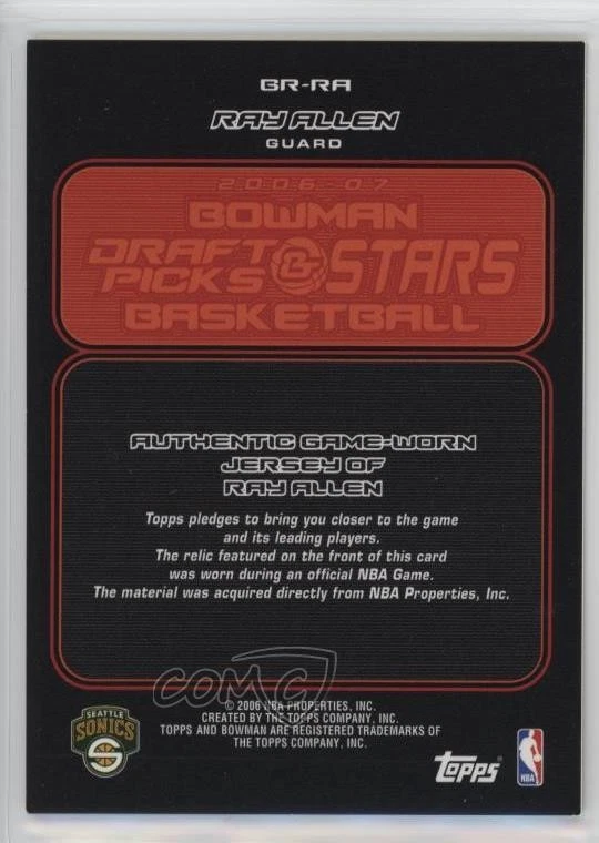 2006-07 Bowman Draft Picks & Stars Bowman Relics Ray Allen #BR-RA HOF - Image 2 of 2