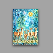 ACEO Art Print – Baby Deer Forest Scene, Artist Trading Card 2.5x3.5 ATC
