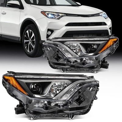 For 2018 2017 2016 Toyota RAV4 w/LED DRL Black Housing Headlights Assembly L+R