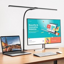 24W LED Schreibtischlampe Doppelkopf Tischlampe Leselampe Büroleuchte Dimmbar
