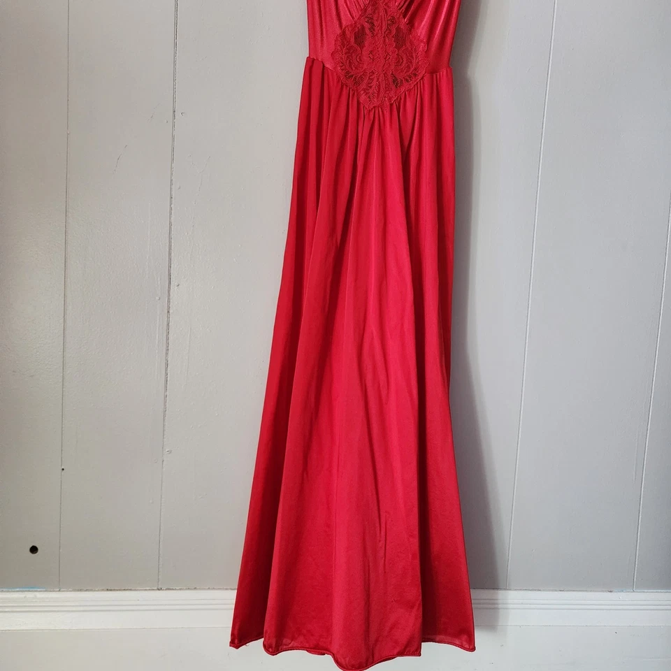 Vestido sin Mangas Olga Vintage Años 70 80 Rojo Nylon Encaje Vestido Estilo 92150 Diosa Vestido Foto 3 de 4