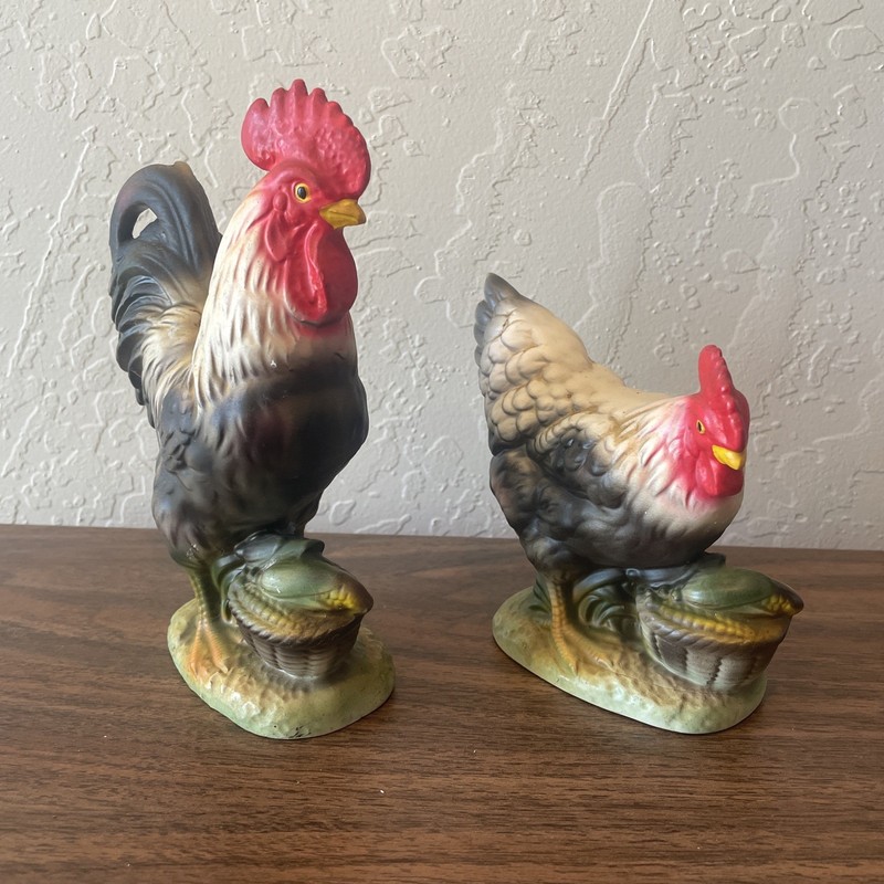 Vintage Japan Elbro Hand Decorated Rooster & Hen Figurine