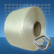 19 mm Umreifungsband Set, 250 m Polyesterband + 150 Verschlussklemmen, Kraftband