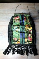 Vintage Hippie Purse Bag Snap Close Metal Clasp Floral Satin Tassles