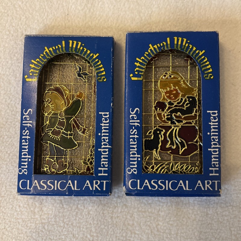 VTG Christmas Ornaments Plastic Stained Glass Windows Ornate