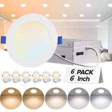 6 Pack 6 Inch Ultra Thin LED Recessed Ceiling Lights with Night Light, 1050 LM