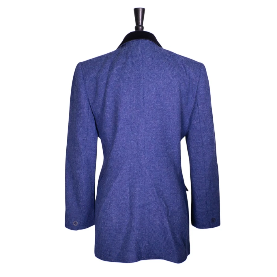 复古 Jones New York 女式西装外套紫色粗花呢羊毛天鹅绒领夹克 12 — 第 2/4 张图片