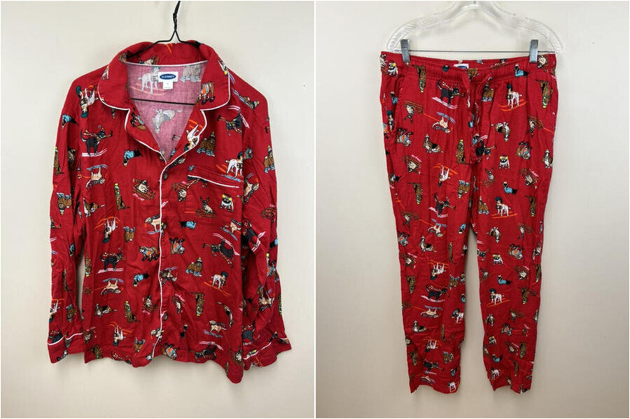 Old Navy Mens L Red Puppy Dog Flannel Pajama Set Shirt Pants