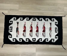 Hand Woven Wool Double Sided Pictorial Wall Hanging Vintage Rug 59X29