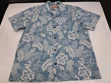 RJC Hawaiian Short Sleeve Blue/White Floral Shirt Made In Hawaii Large 6209
