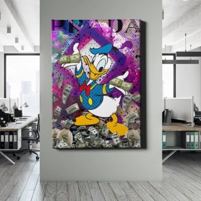 ✅WANDBILD LEINWAND, ACRYLGLAS DONALD DUCK GELD MONEY CASH LUXUS WANDBILD PREMIUM - Bild 1 von 4