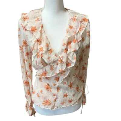 Free People Amanda Ruffle Floral Wrap Top Ivory Cottagecore Romantic Blouse Sz M