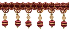 Beaded Tassel Fringe Trim, Color# 1253 - Burgundy Gold Red [Sold By The Yard]