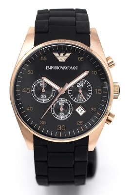 NEU EMPORIO ARMANI DAMENUHR KAUTSCHUK SCHWARZES ARMBAND & SCHWARZES ZIFFERBLATT AR5906 ORIGINAL