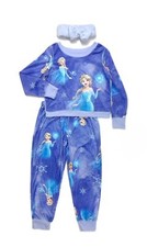 Frozen Girl's Elsa Velvety Soft Purple Print Pajama Set with Headband