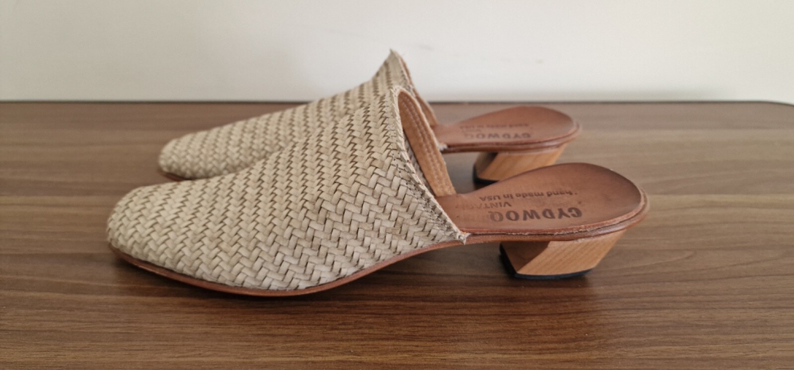 RARE CYDWOQ Vintage Woven Leather Mules Slides Handmade U.S.A. Size EUR 37 E93 image 2