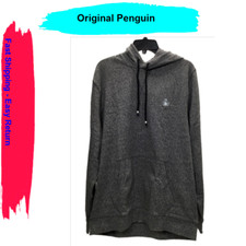  89 Original Penguin Men's Jaspe Fleece Hoodie in True Black Jaspe, Size 2XLarg