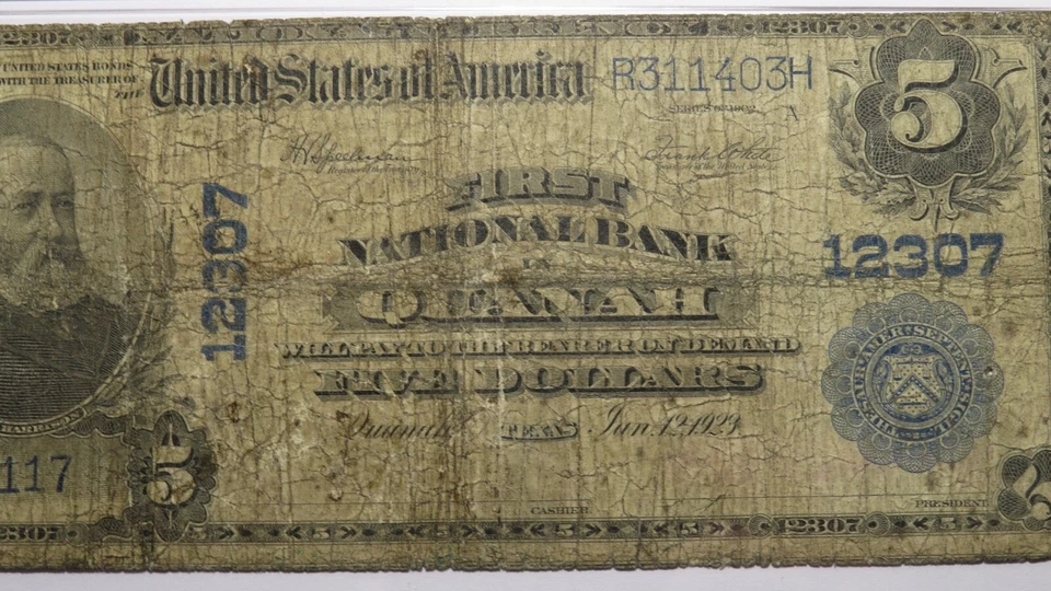$5 1902 Quanah Texas TX National Currency Bank Note Bill Charter #12307 VG8 PMG - Image 2 of 4