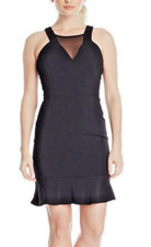 Laundry ~ Black Mesh Inset Flounce Hem Sheath Party Dress 4 NEW $245
