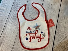 Baby Bib White Red Trim, Handmade  1st Fourth of July" NWT, holiday