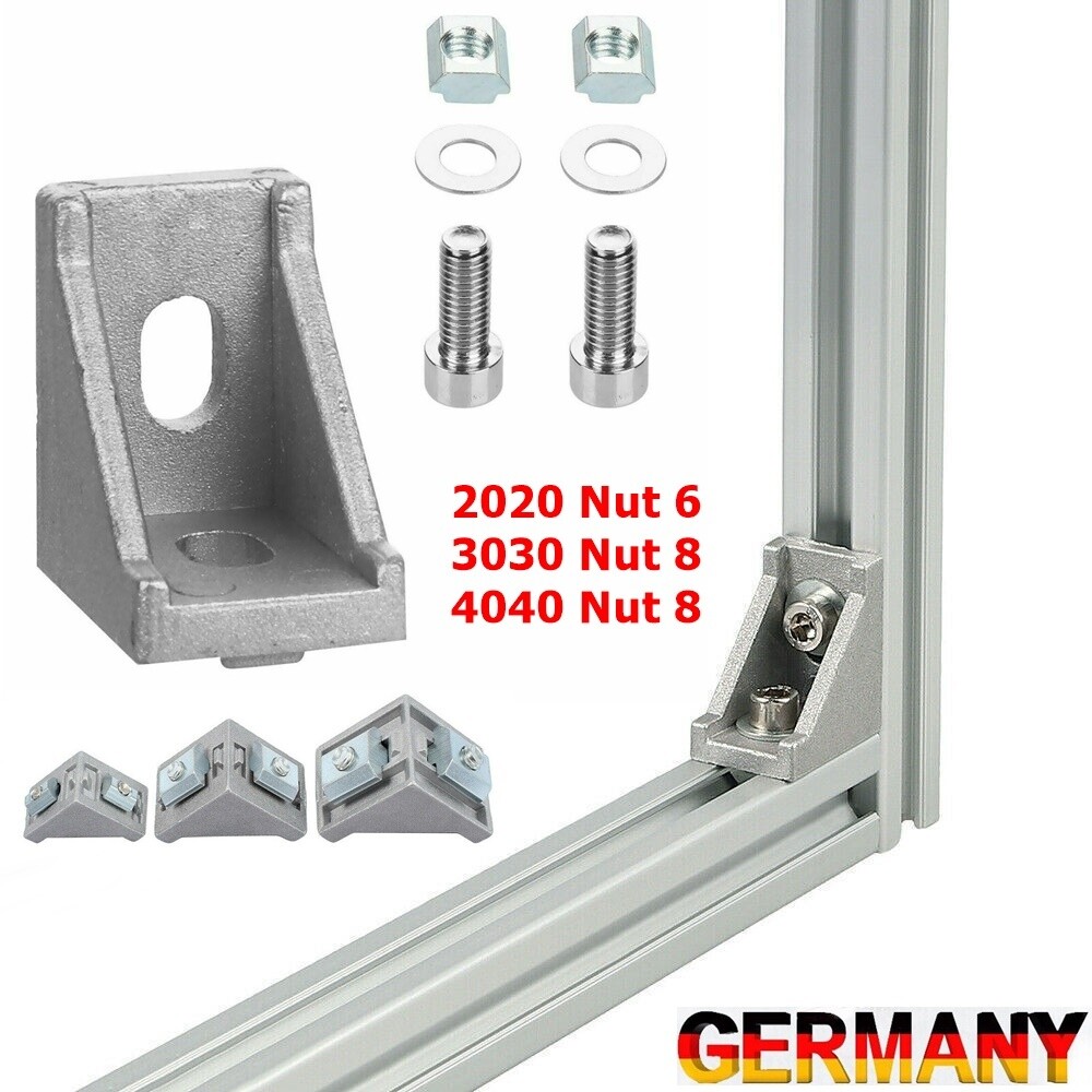 12 Stück 3030 L-Eckwinkel Verbinder – Mit T-Muttern & Schrauben – Für Aluprofile 3030, Silber