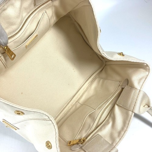Bolso de Mano PRADA BN1877 Canapa Bolso de Mano Lona Basado en Blanco/Basado en Marfil - Imagen 10 de 13