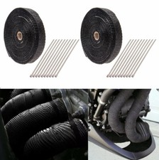 2 Roll 1 X 50ft Black Fiberglass Exhaust Header Pipe Heat Wrap Tape20 Ties Kit