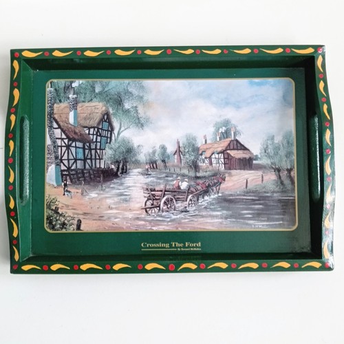 🔥Vintage Hand Made And Painted Wooden Serving Dish Try Green 31/23/4 Cm - Picture 2 of 9