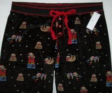 NWT PJ Salvage Black/Red SOFT VELOUR DARLING SLOTHS Pajama/Lounge Jogger Pants S