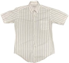 Vintage Sears Perma Prest Dress Shirt Men's Size 15.5 White Blue Tan Stripes