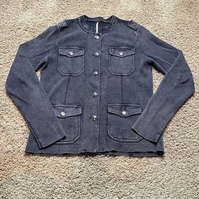Free People Womens Military Jacket Cotton Cardigan Button Up Black Gray  Medium