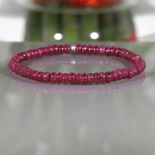 Natural Ruby Smooth Roundelle July Birthstone Beads 6-8'' Stretchable Bracelets - Picture 2 of 12