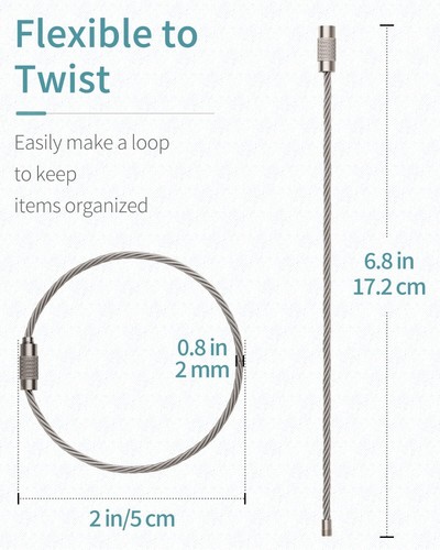 10Pcs. Wire Keychain Cable Large Stainless Steel Key Ring Loop Holder Heavy Duty - 第 2/4 張圖片