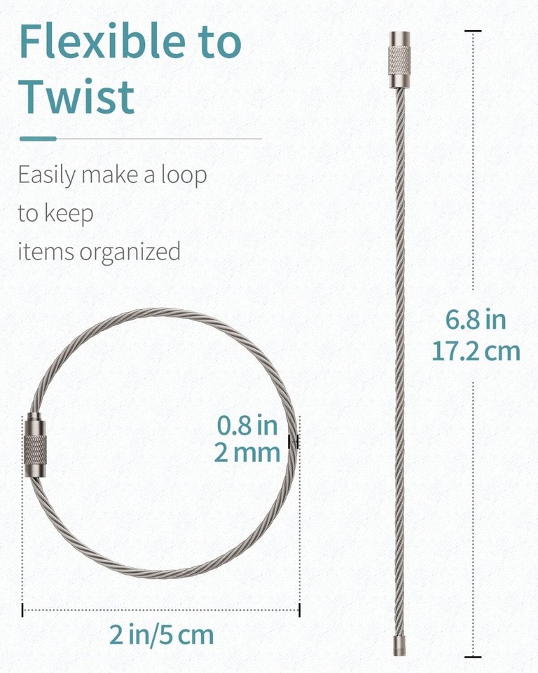 10Pcs. Wire Keychain Cable Large Stainless Steel Key Ring Loop Holder ...