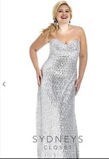 SYDNEYS CLOSET Size 14 Metallic Silver PROM Dress Cocktail Ball gown Sequence
